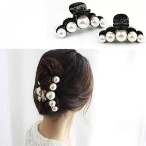 Big Pearl Acrylic Hair Claw Clip Elegance White Blossom Pearl Large Hair Claw Clip (4.3 Inch  main image 2