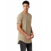 Allsense Mens Hipster Long T-Shirt - Drop-Cut Curved Hem Tee, Sand Stone, Small