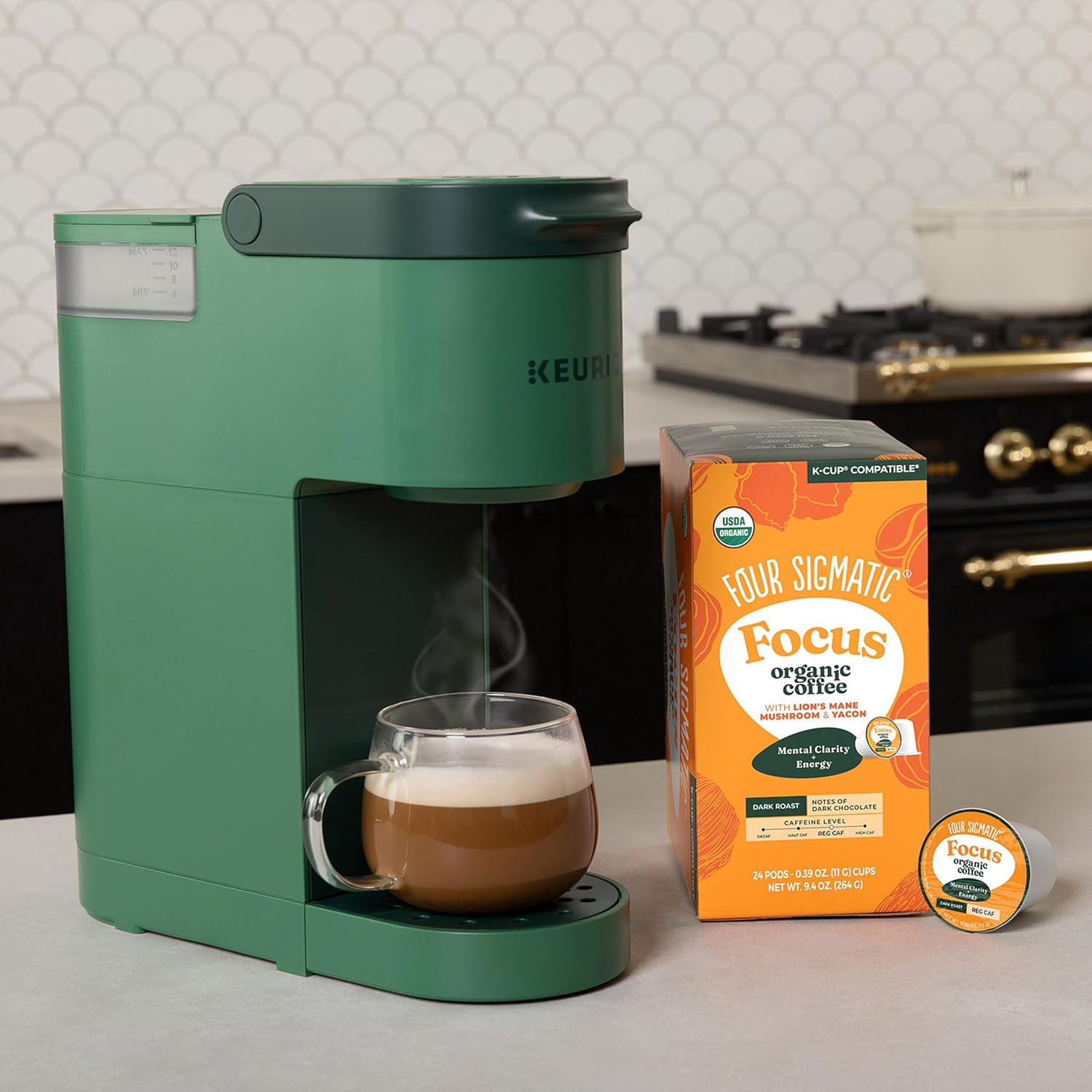 Four Sigmatic Mushroom Coffee K-Cups | Organic Dark Roast Coffee with Lion’s Mane Mushroom Powder & Yacon | Focus & Immune Support | Vegan & Keto | Sustainable Pods | 24 Count