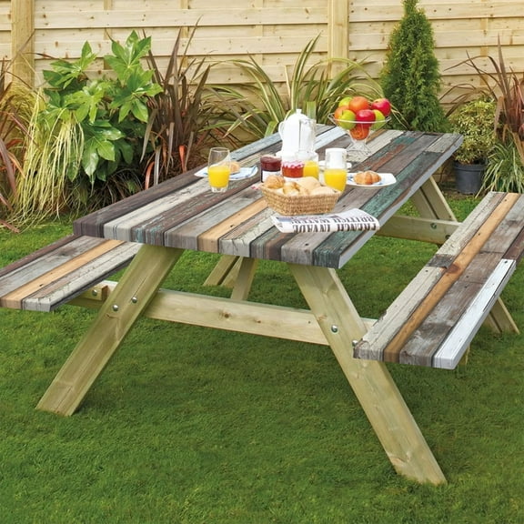 Pbobriich Retro Wood Grain Table Cover with Bench Covers, Water Proof,Fits for Table 30"x72" Rectangle