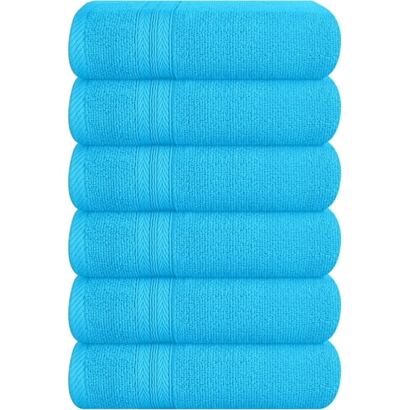 Ultra Soft 6-Piece Hand Towel Set, 16x28, 100% Ringspun Cotton, Durable & Highly Absorbent Towels for Bathroom, Kitchen, Gym, Spa – Turquoise Blue