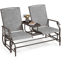 Yaheetech 2-Seater Texteline Glider Bench W/Table for Outdoor, Gray
