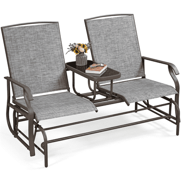 Yaheetech 2-Seater Texteline Glider Bench W/Table for Outdoor, Gray
