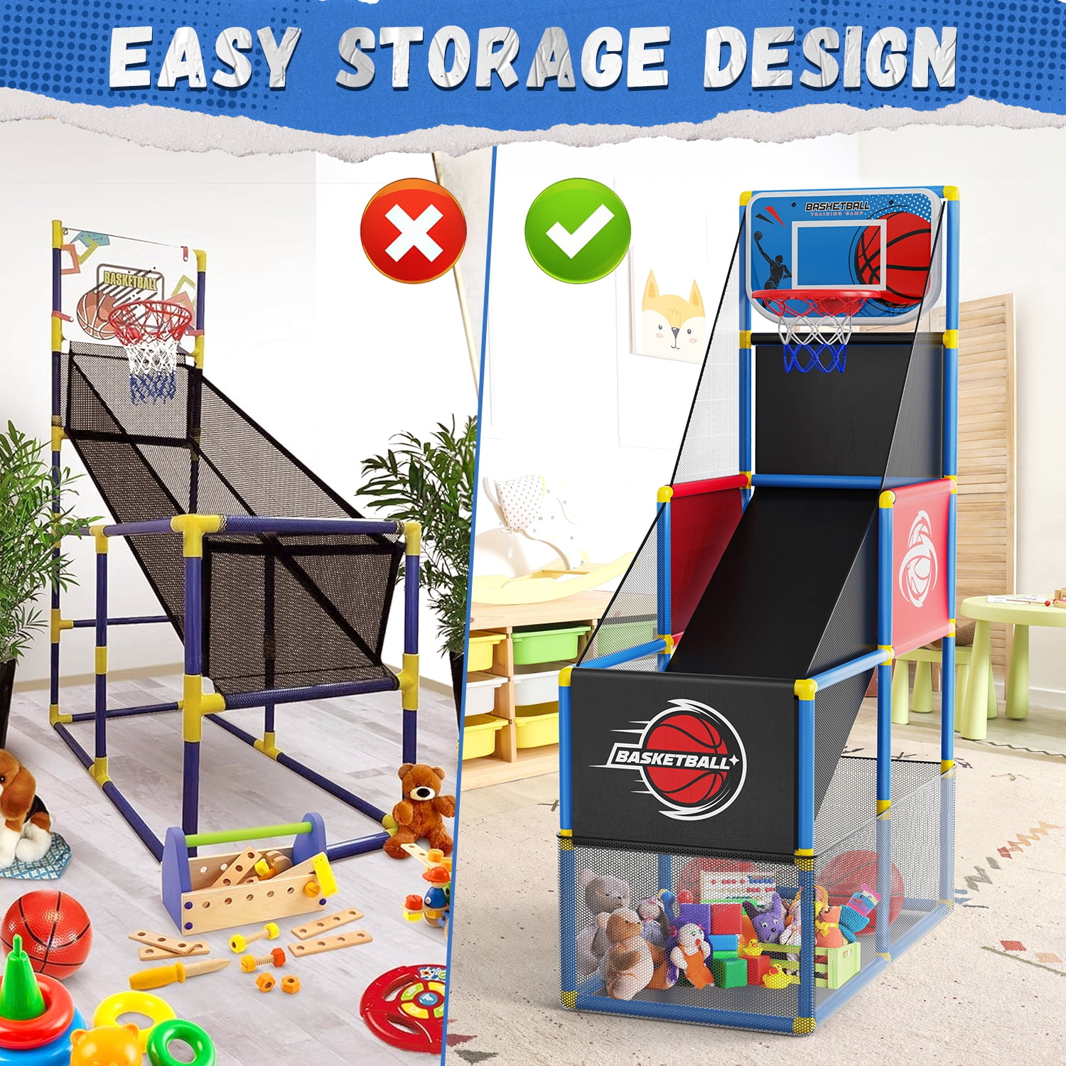 JoyStone Kids Arcade Basketball Game, Indoor/Outdoor Basketball Hoop With 4 Balls, Basketball Game Toys Gifts for Boys and Girls (Blue)