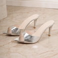 thumbnail image 5 of Kitten Heels for Women Sparkly Leather Pointed Toe Heeled Sandals Summer Dressy Slip on Slides Shoes Silver Size 9.5, 5 of 9