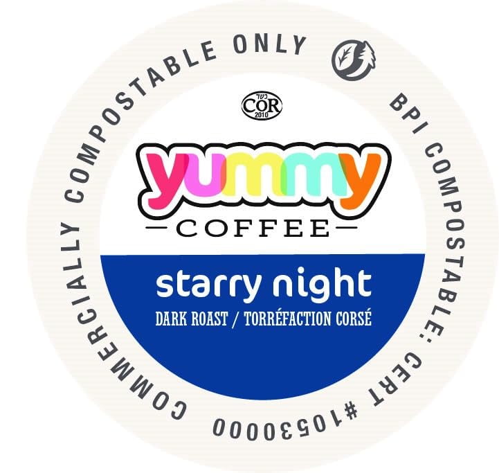 Yummy Coffee Starry Night Dark Roast Coffee, Single Cup Compostable Pods Compatible with Keurig K-Cup Brewers, 20 Count per Box, 2 Boxes