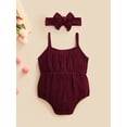thumbnail image 4 of Liacowi Baby Summer Romper Outfit for Girls 2022 Summer Solid Color Sleeveless Spaghetti Strap Bowknot Jumpsuit + Headband, 0-24 Months, 4 of 9