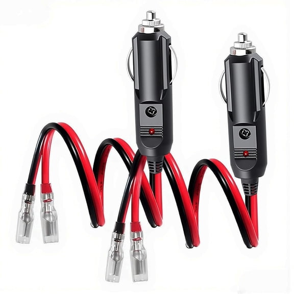 14 AWG Male Plug Cigarette Lighter Adapter Cord 2 Pack 12V Extension Cable with LED Light 15A Fuse 30cm 1ft Car Truck Accessories