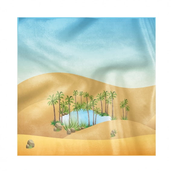 Oasis Decorative Satin Napkins Set of 4, Landscape of Sand Dunes a Lake and Palms, Square Fabric Party & Dinner Napkin, 12", Sand Brown Pale Sky Blue, by Ambesonne