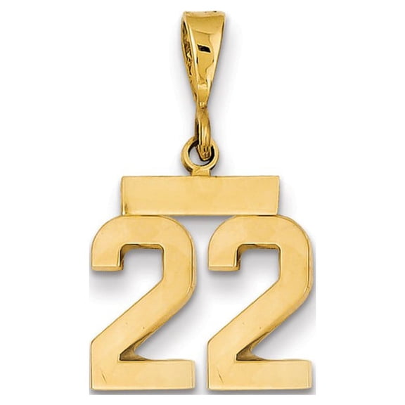 Real 14kt Yellow Gold Small Polished Number 22 Charm Pendant; for Adults and Teens; for Women and Men