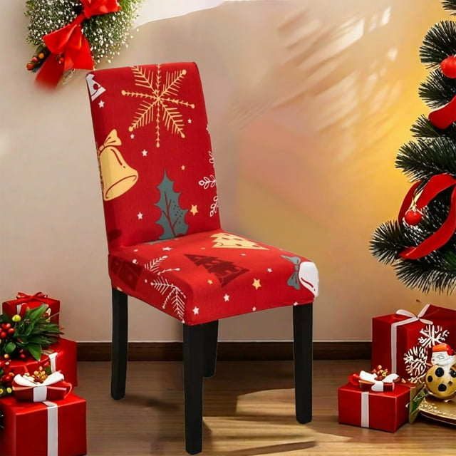 HaoXun Christmas Stretch Elastic Chair Covers - Red Polyester Washable Dining Seat Protector for Home Kitchen Hotel Decor | Easy Installation 40-65×40-55cm (15.75-25.59×15.75-21.65In)
