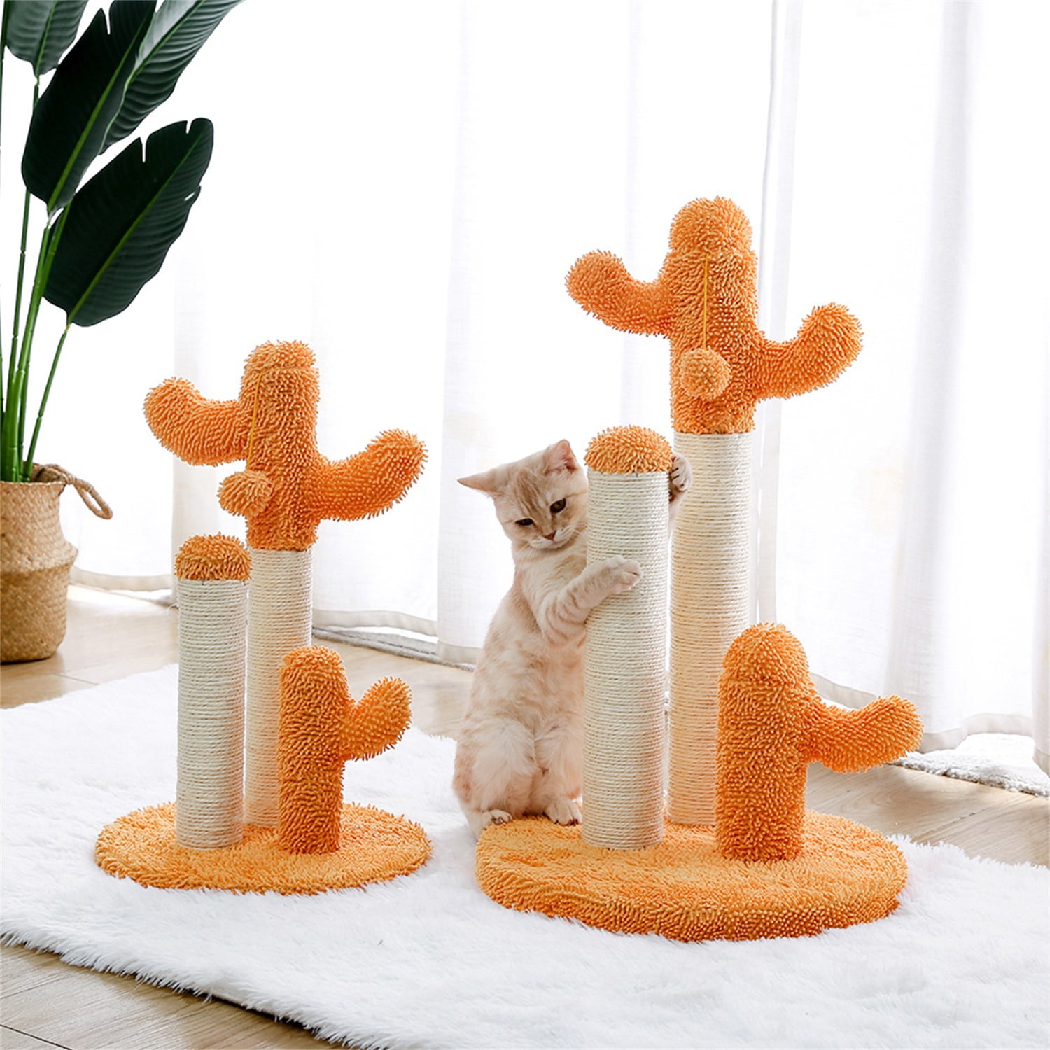Pefilos Cat Scratching Post for Indoor - Cat Scratching Post for Adult Cats Cactus Sisal Rope Cat Scratcher with Hanging Ball Cat Scratching Post for Furniture, Orange Pefilos Cat Scratching Post for Indoor - Cat Scratching Post for Adult Cats Cactus Sisal Rope Cat Scratcher with Hanging Ball Cat Scratching Post for Furniture, Orange