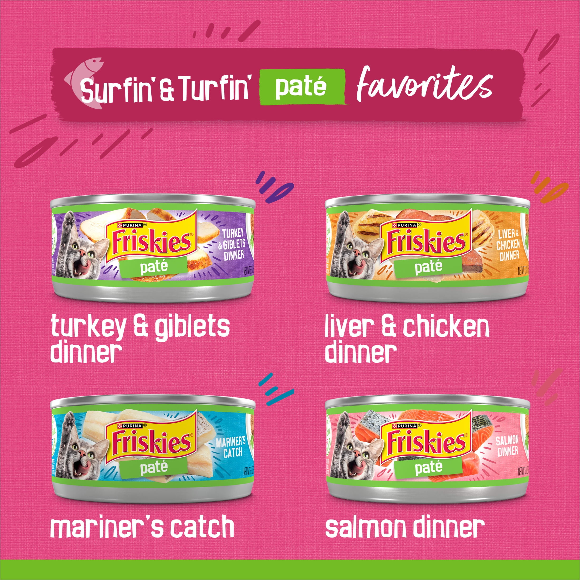(12 pack) Purina Friskies Pate Variety Pack, Surfin' and Turfin' Favorites, Wet Cat Food, 5.5 oz Can, 32 Pack