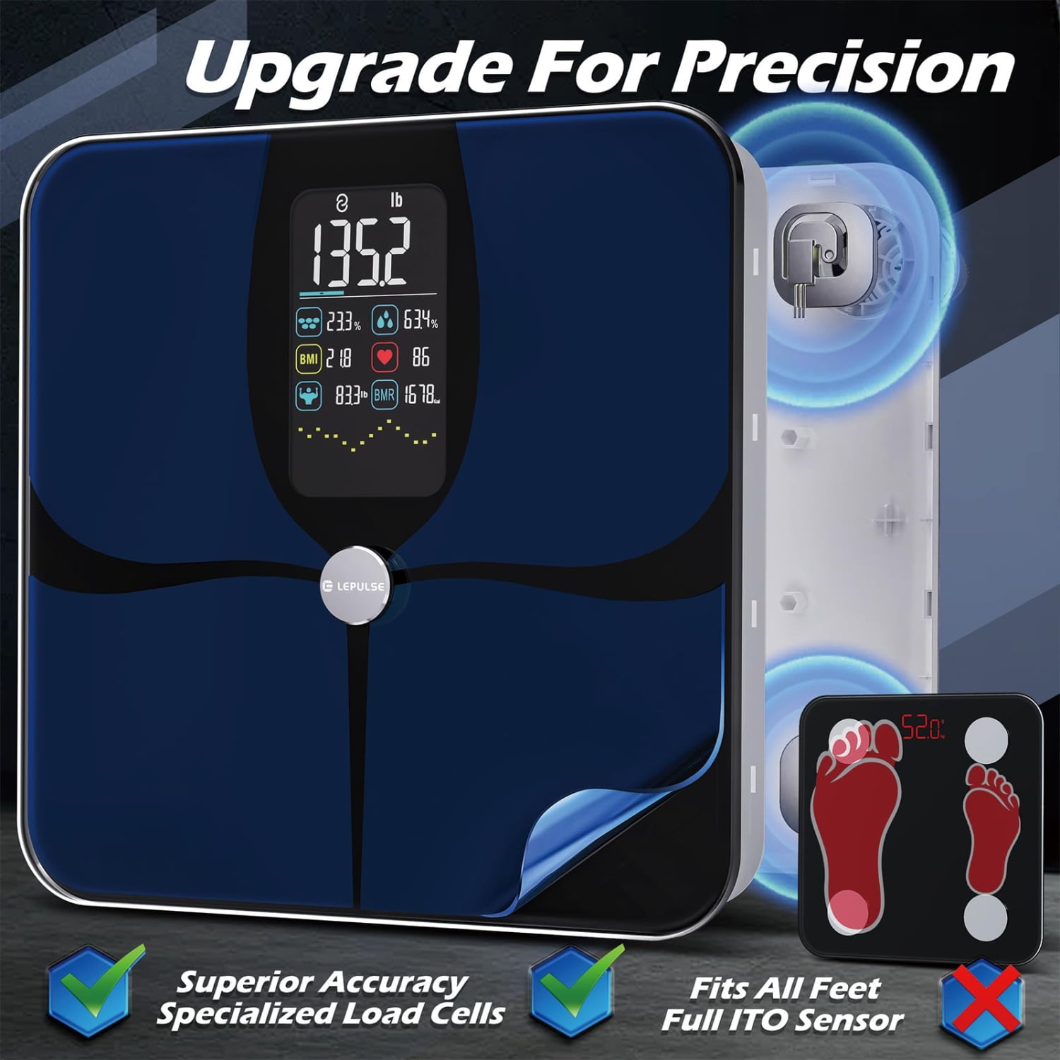 Checkme Smart Scale, Upgraded 22 Body Composition Analyzer with Large 4.68" Display - Measures Weight, Body Fat, Muscle Mass, BMI, Syncs with App, High Accuracy, 400 lbs--Model Lepulse F4PRO