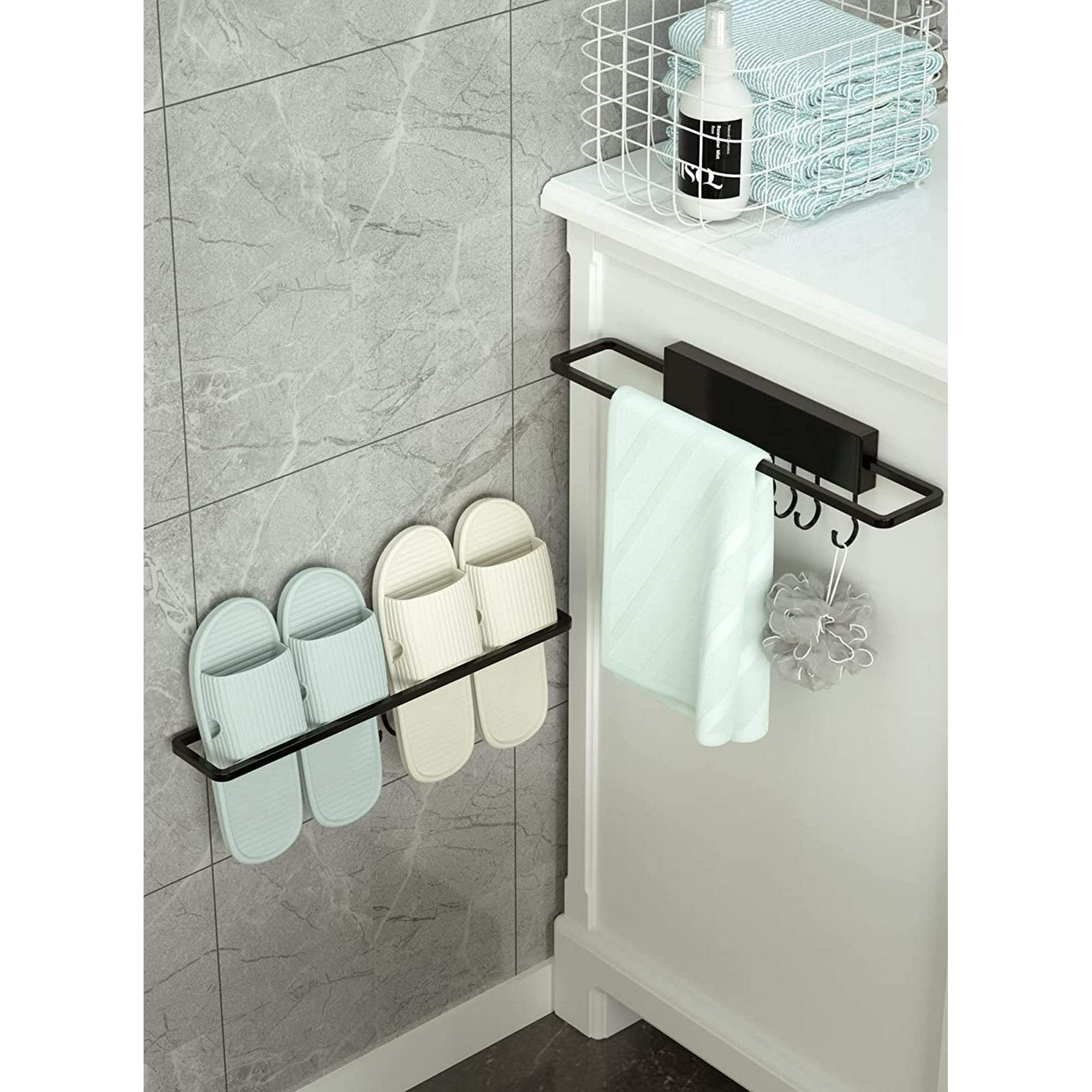 NONGSHIM Towel Rack Hand Towel Bar for Bathroom Wall Mounted Towel Holder with 6 Hooks No Drill Space Saving Storage Organizer for Kitchen Bathroom 14 Inch Walmart