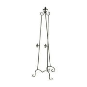 DecMode Traditional Black Metal Easel with Fleur de Lis Designs and Support Chain, 21"W x 65"H