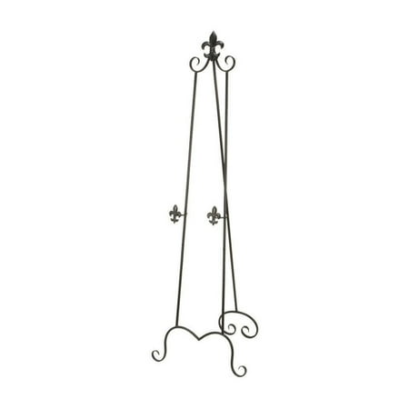 DecMode Traditional Black Metal Easel with Fleur de Lis Designs and Support Chain, 21"W x 65"H