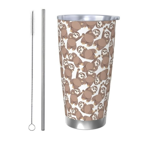 

Qekee brown sloth family Print 20OZ Car Cup Stainless Steel Vacuum Insulated Tumbler Tumbler Cup With Lid And Straw Travel Coffee Mug-Straw Two-piece Set