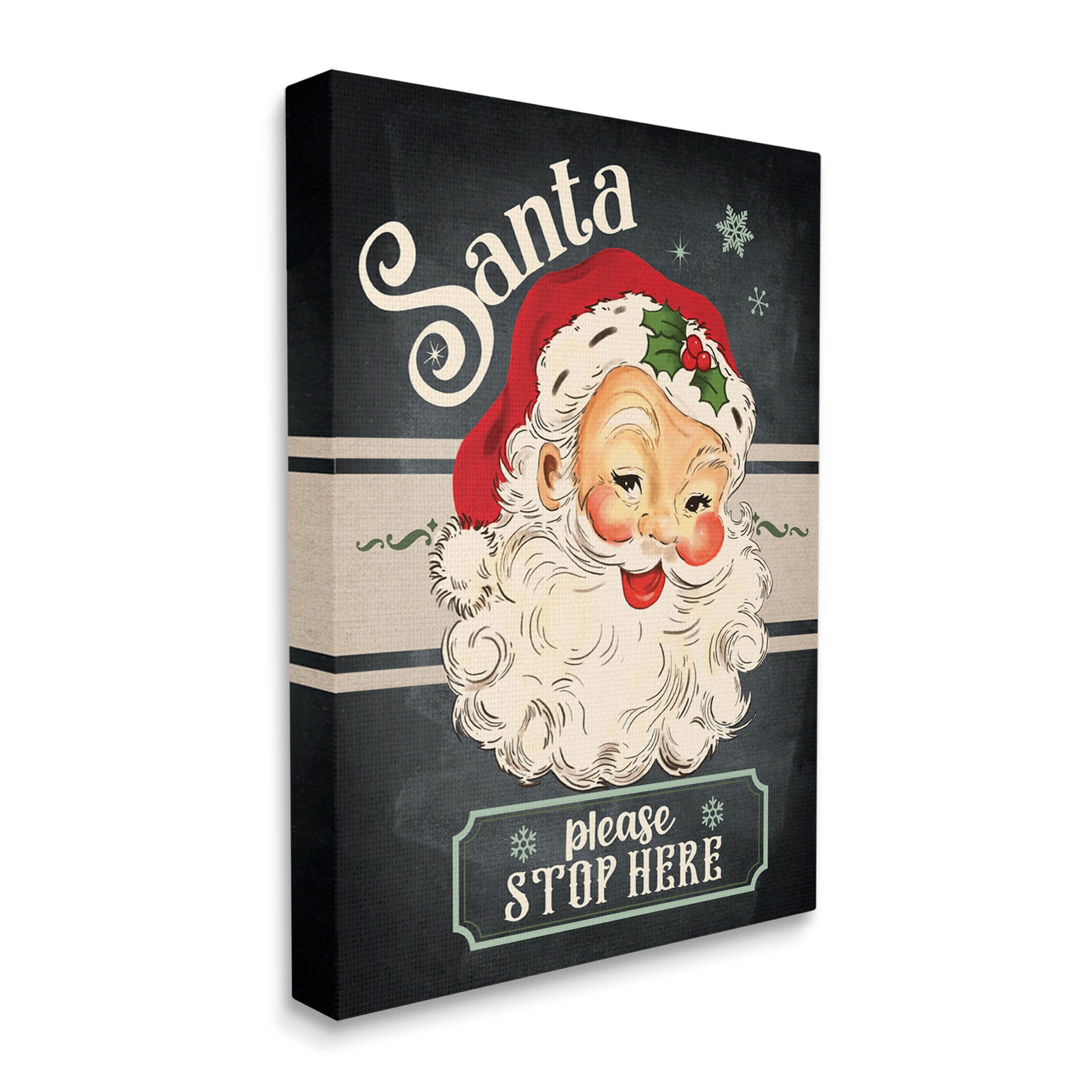 Santa Please Stop Here Vintage Smiling Holiday Graphic Art Gallery Wrapped Canvas Print Wall Art