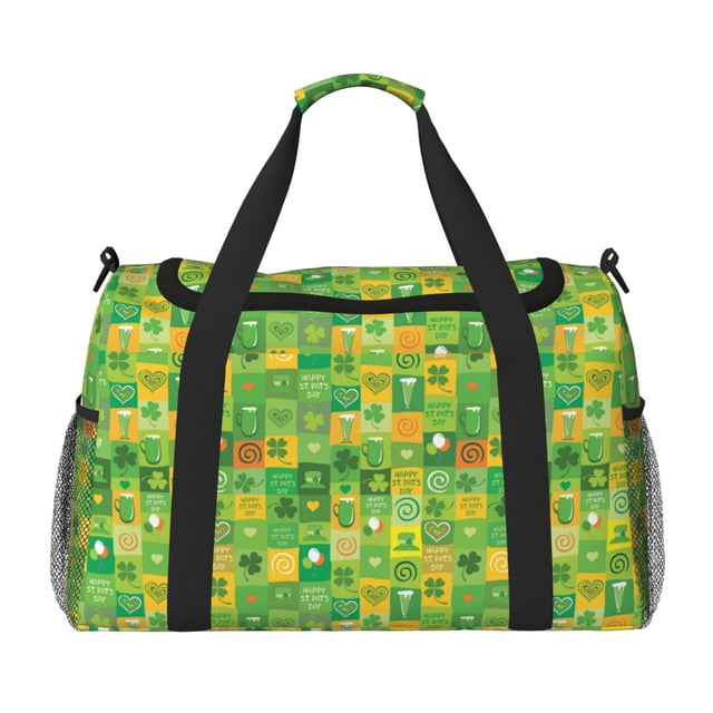Fotbe St. Patrick's day Bolsa de Viaje con Estampado, Bolsa de Fin de Semana para Mujer con Compartimento para Zapatos, Bolsa de Gimnasio con Bolsillo Húmedo
