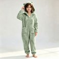 thumbnail image 6 of JOANKDMI Tween Girls Fuzzy Fleece Size 11-12 Onesie Pajamas with Cute Ears Hood and Pockets Zipper One Piece Jumpsuit Warm Fluffy Sleepwear for Winter Lounge Homewear, 6 of 7