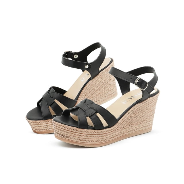 Sandalia Unica Con Cuña Para Dama Casuales Color Negra negro 22.5