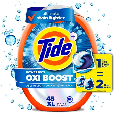 Tide Oxi Boost Power PODS with Stain Remover and Oxi Power Laundry Detergent Pacs, 45 Count