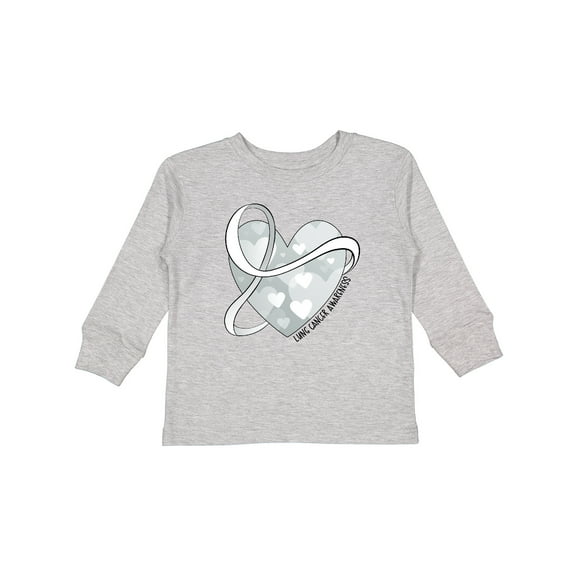Inktastic Lung Cancer Awareness White Ribbon Around Heart Boys or Girls Long Sleeve Toddler T-Shirt