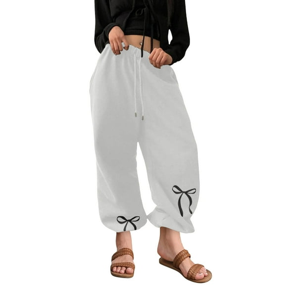 Zylanna Women's Sweatpants with Pockets, Printed Elastic Waist Baggy Soft & Warm Activewear Pants for Women Gray