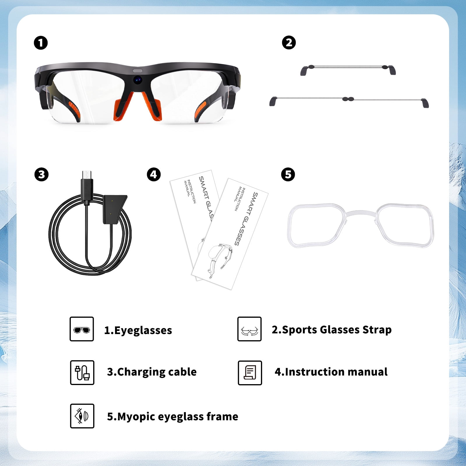 AI Smart Sports Sunglasses with 20MP Camera, Open-Ear Audio, Real-Time Translation, EIS Stabilization, Photochromic UV400 Lenses for Cycling, Hiking & Outdoor Activities, Black
