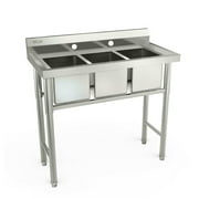 39" Wide 3 Compartment Stainless Steel Commercial Bar Sink Kitchen Sink Silver