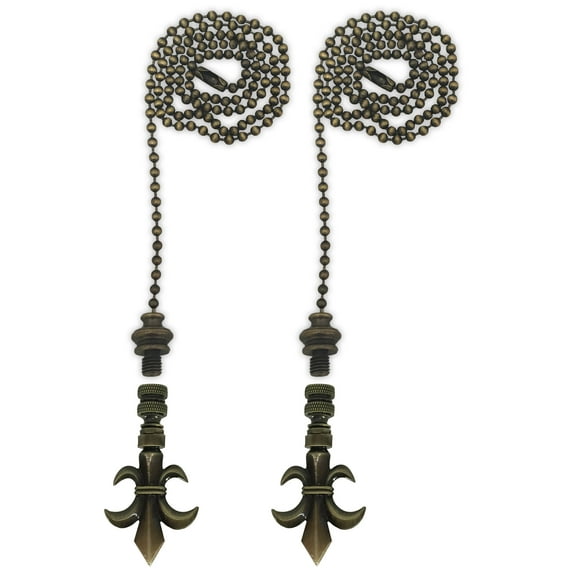 Royal Designs Fan Pull Chain with Fleur De Lis Finial – Antique Brass – Set of 2