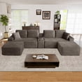thumbnail image 3 of Muumblus 125" Cloud Sectional Sofa with Storage Console, U-Shaped Modular Couch with 2 Ottomans, USB, Cup Holders, Oversized Corduroy Living Room Sofa, Brown, 3 of 8