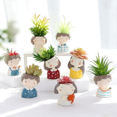 Cactus Bowl Planter Succulent Plants Planter Pot Mini Couples Bonsai Cactus Flower Pot for Home Office Mall Decoration Fox Girl ()