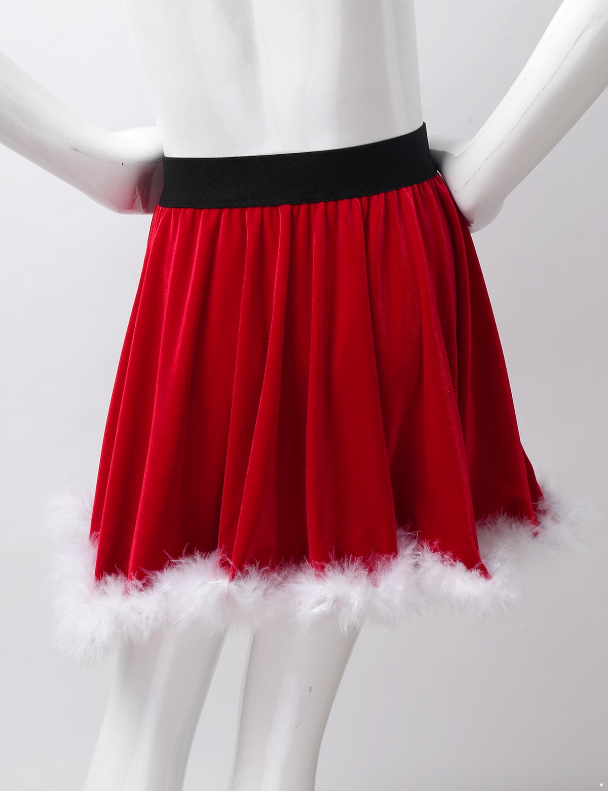 renvena Kids Girls Elf Miss Santa Christmas Skater Skirt Velvet Mini Skirts Mrs.Claus Costume Size 4-16 A Red 12