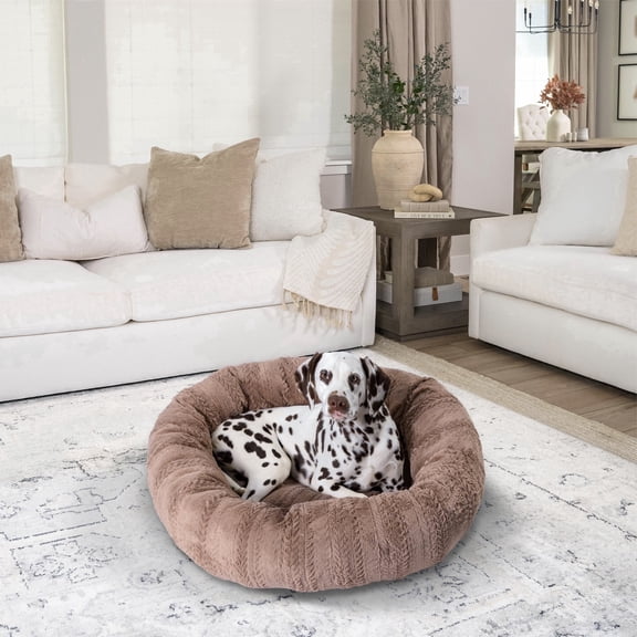 Best Friends by Sheri Herringbone Donut Dog Bed, Calming Round Pet Bed, Desert Rose, Medium, 30 x 30 in