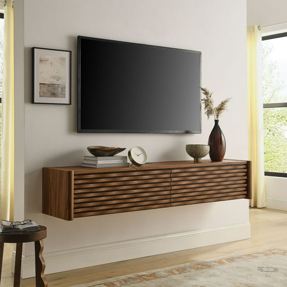 Modway Emric Wave 71" Wall-Mounted TV Cabinet in Walnut by Modway