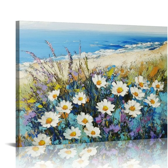Field of Daisies Art Print - Natural Scenery Canvas Painting,20 x inch