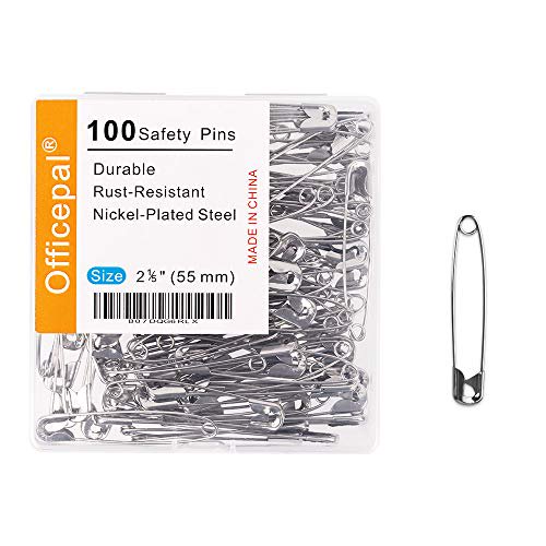 Officepal 100Piece Safety Pins, Size 4, 2.17" / 55mm Durable, Rust