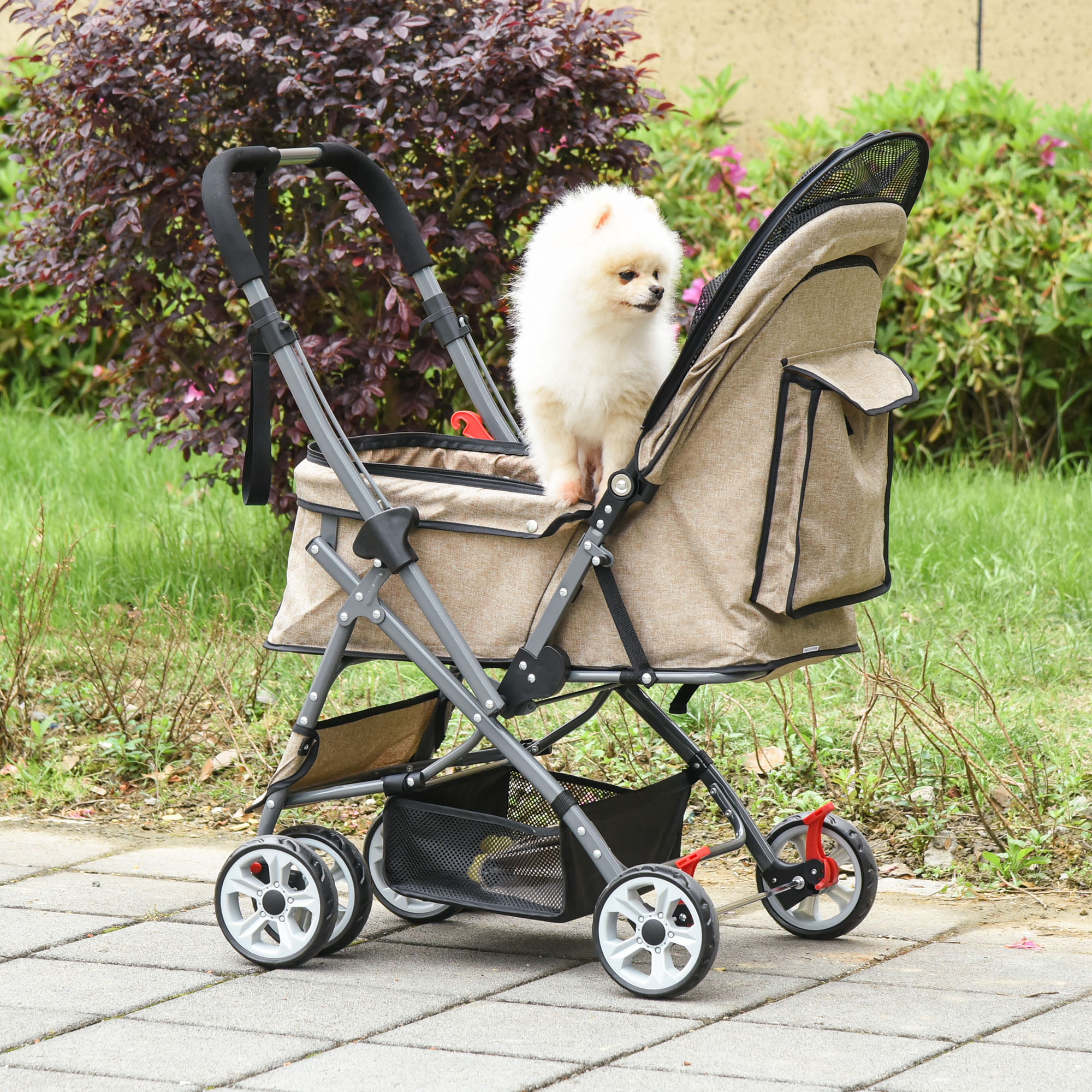Dog Pet Cat Stroller CL.Store Dog Stroller Pet Cat 4 Wheels Folding with Cup Holder Durable Waterproof Strollers Portable Travel Strolling Cart wZippered Mesh Windows & Pad Canopy,Teal