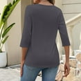 thumbnail image 3 of Stichou 3/4 Sleeve Womens Tops Loose Fit Spring Summer Casual Pleated T Shirts Crewneck Tunic Tops Dark Gray XL, 3 of 4