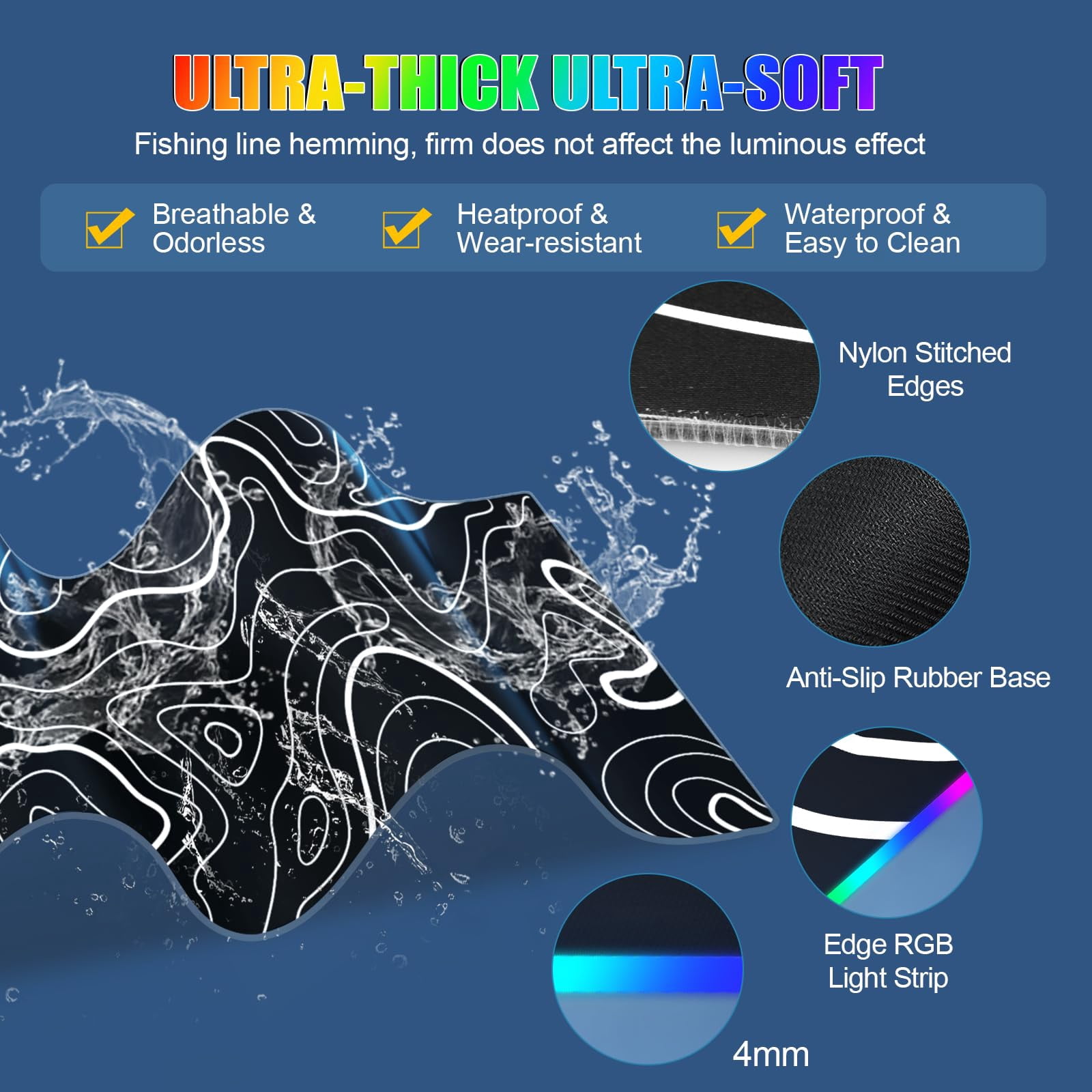 Miroddi RGB Gaming Mouse Pad with Wireless Charger, LED Mouse Mat with Phone Holder, Ultra-Smooth Surface, Non-Slip Rubber Base, Waterproof Keyboard Pad