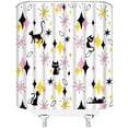 thumbnail image 5 of Atomic Starburst Cat Shower Curtain Mid Century Modern Abstract Geometric Diamond Star Iconic 1950s 1960s Pink Yellow Black Bathroom Home Curtain Decor with Hooks,70" Wx70 H, 5 of 6