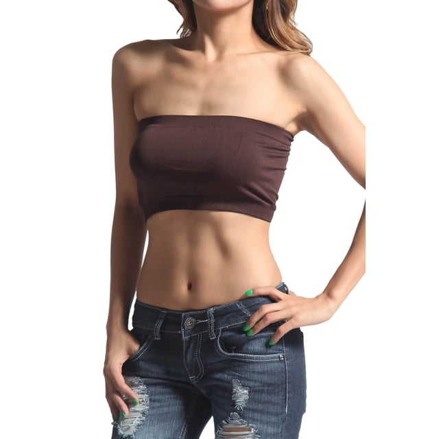 TheMoogan Women's PLUS Basic Layering Seamless Bra Crop Tube Top Bandeau Strapless Bralette