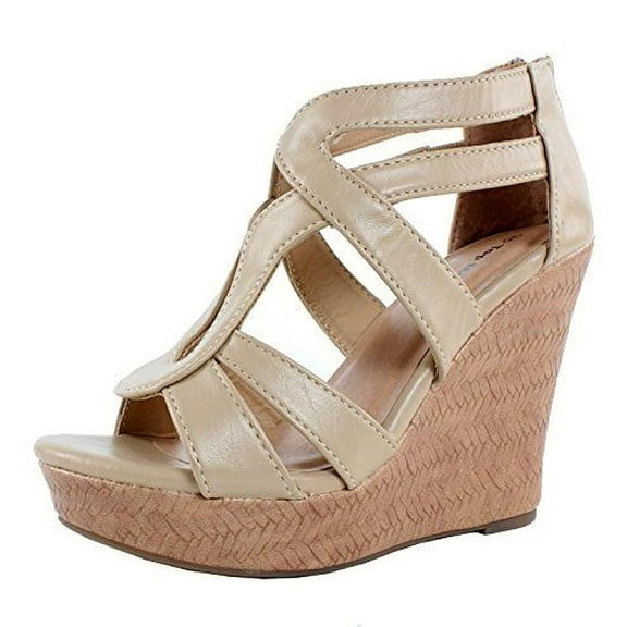 Top Moda Lindy-1 Women's Wedged Strappy Gladiator Ladies Sandals Shoes BEIGE 10