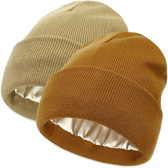 Unisex Satin Lined Winter Beanie for Women Men Silky Lining Slouchy Skull Cap Knitted Cuffed Skiing Knit Hat