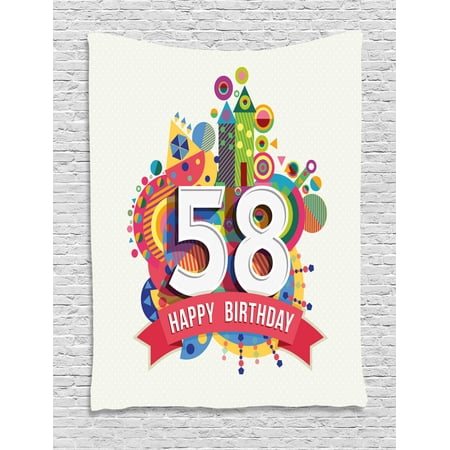 Wishes Circle 58th Birthday Decorations Tapestry, Abstract Style Geometric Circles Triangles Birth Wishes Pattern, Wall Hanging for Bedroom Living Room Dorm Decor, 60W X 80L Inches, Multicolor, by Ambesonne ()