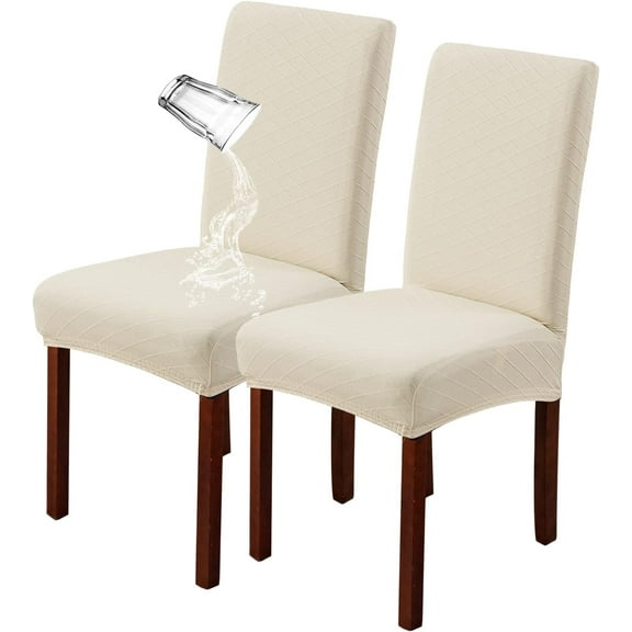 Waterproof Chair Covers for Dining Room Set of 2, Stretch Jacquard Dining Chair Slipcovers Removable Washable Chair Protectors Cover for Kitchen