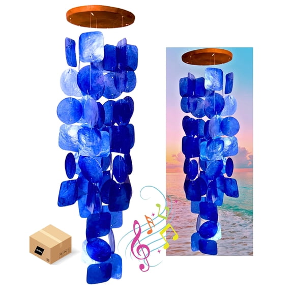 Campanillas de viento Bellaa Capiz, madera de cristal marino, 69 cm, para exteriores