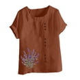 thumbnail image 4 of ZQUUVOU Women's T-Shirt Linen Round-Neck Short Sleeve Button T-Shirt Blouse Coffee (3XL), 4 of 4